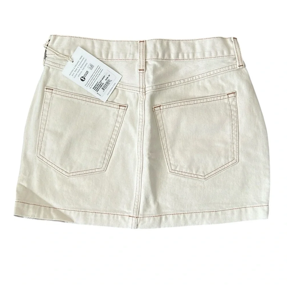 NWT Etica Sheldon Button Fly Denim Mini Skirt Parchment Size 28 Reg. $228 - Picture 4 of 9